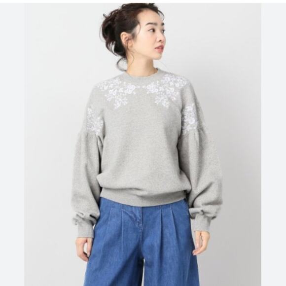 Ulla Johnson Judith Embroidered Floral Sweatshirt Small Gray Pullover Cotton - Picture 1 of 10